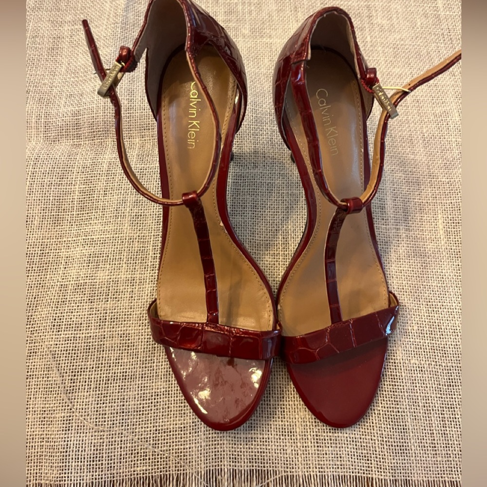 Calvin Klein Red Stiletto Heels with T-Strap Design